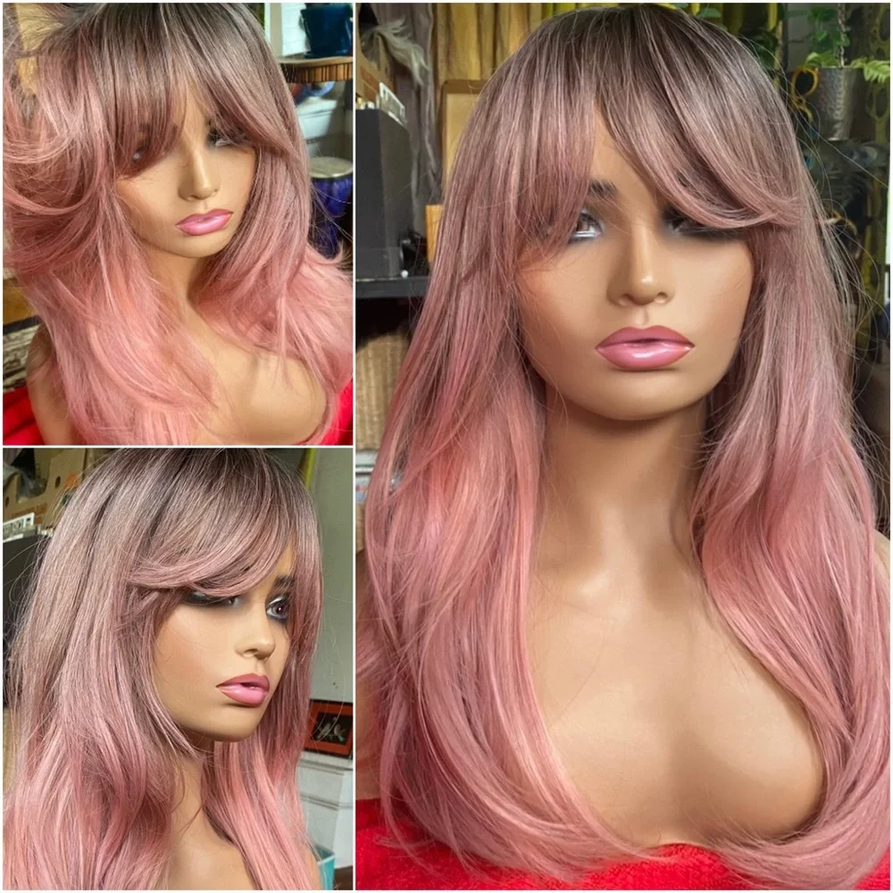 realistic ombré rooted sweet pink wig
